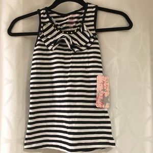 Hailey Morgan Girl's Black & White Ruffle with Gold Studs & Bow Tank Top  NWT